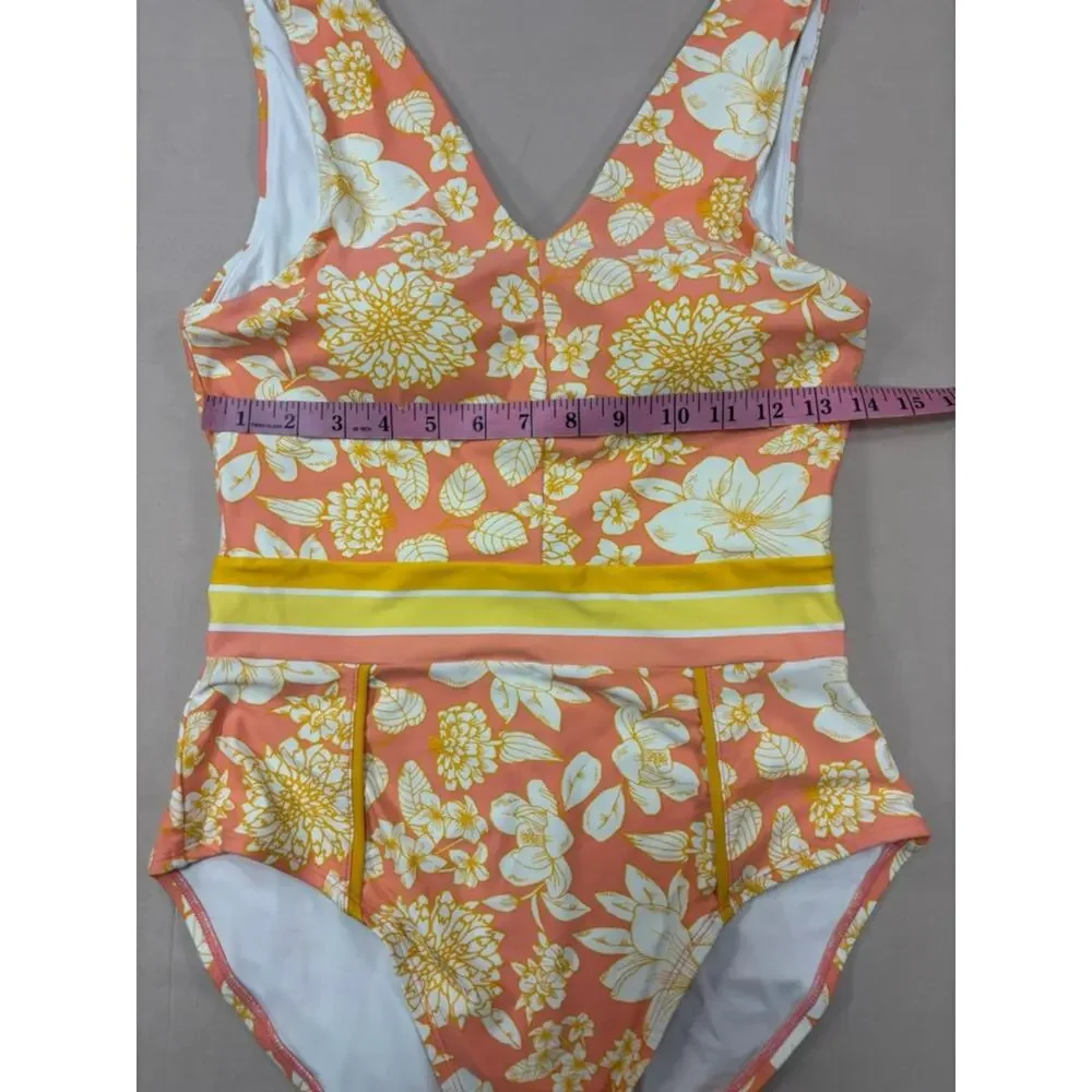 Matilda Jane Women’s Coral Floral One-Piece Swimsuit Size Medium